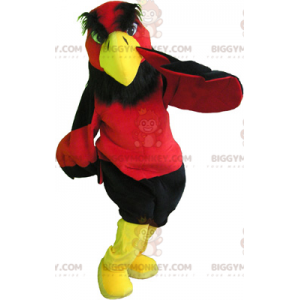 BIGGYMONKEY™ Maskotdräkt Röd och gul gam med svarta shorts -