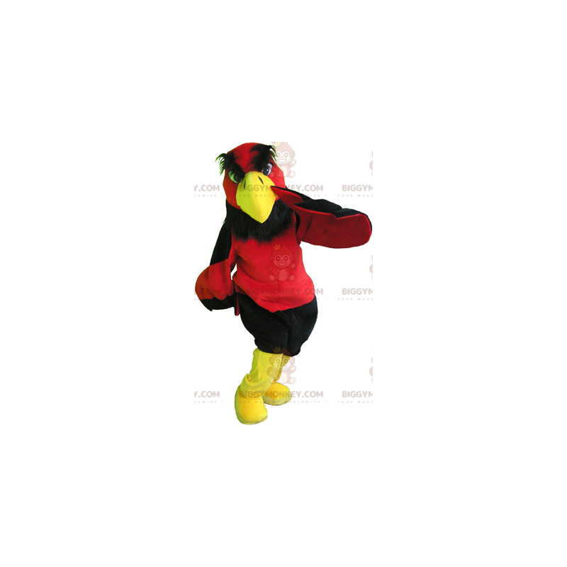 BIGGYMONKEY™ mascottekostuum rode en gele gier met zwarte korte