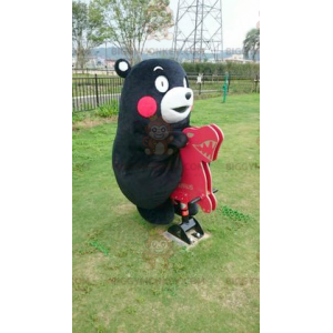 Costume de mascotte BIGGYMONKEY™ d'ours noir et blanc aux joues