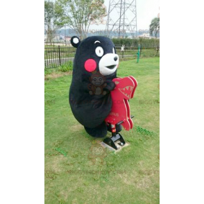 Disfraz de mascota de oso blanco y negro con mejillas rojas