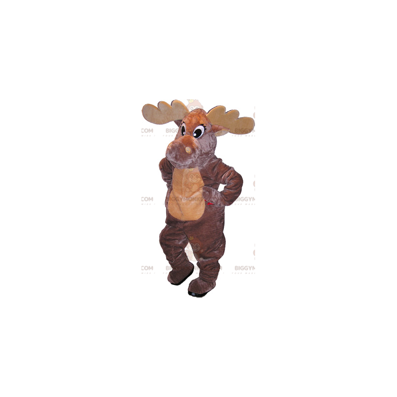 Highly Realistic Dark Brown Beige Moose BIGGYMONKEY™ Mascot