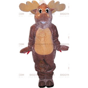 Highly Realistic Dark Brown Beige Moose BIGGYMONKEY™ Mascot